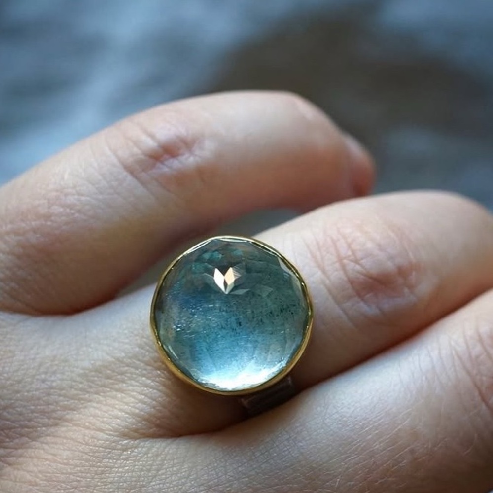 Aquamarine ring with gold and silver band Sz 8